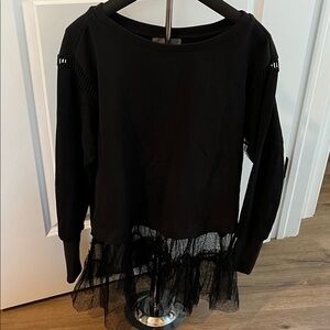 Anthropologie Black Long Sleeve Top with Sheer Ruffle Hem Small